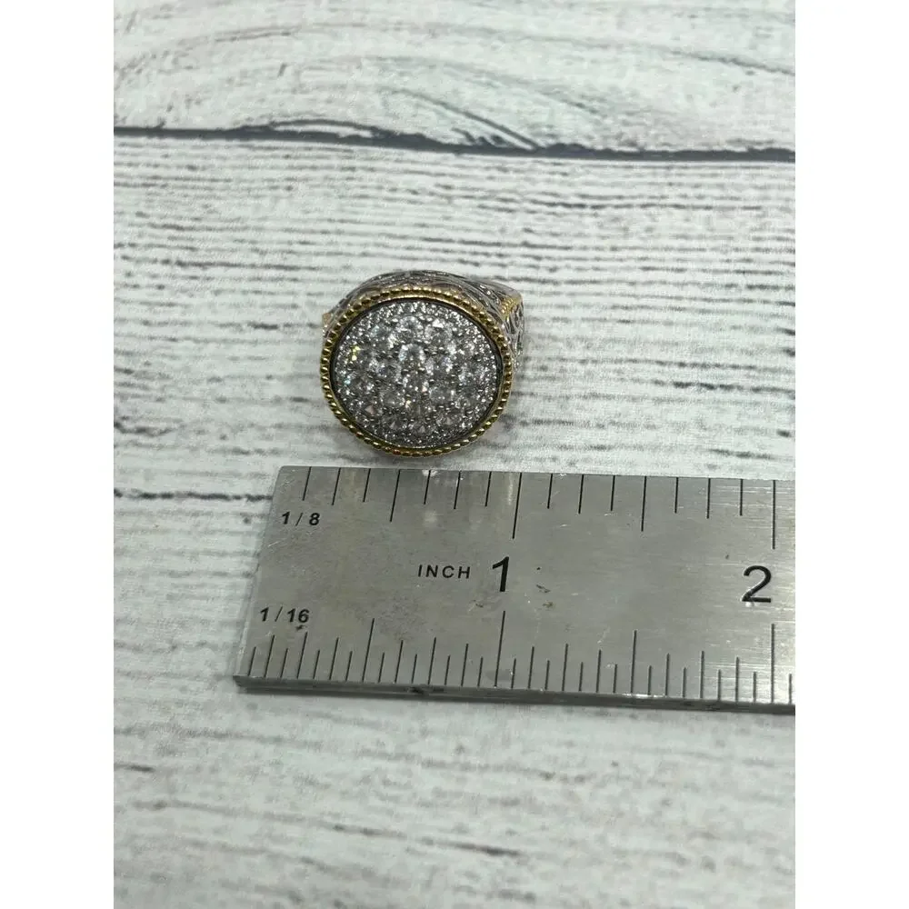 YGI Silver & Gold Cubic Zirconia Rhodium Round Sterling Silver 925 Ring Size 7.5
